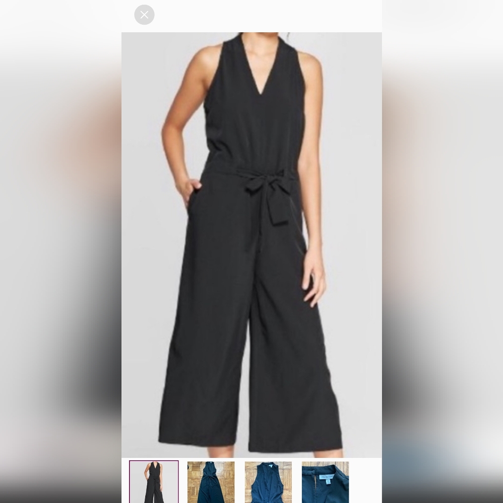 Prologue at Target V Neck Wide Leg Black Tie Waist Sleeveless Jumpsuit
